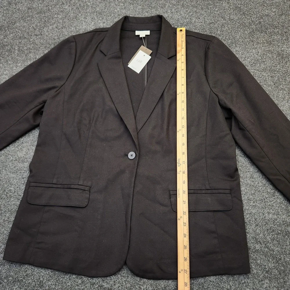 J. Jill Large Essential Cotton-Stretch Blazer Black Button Jacket Corporate